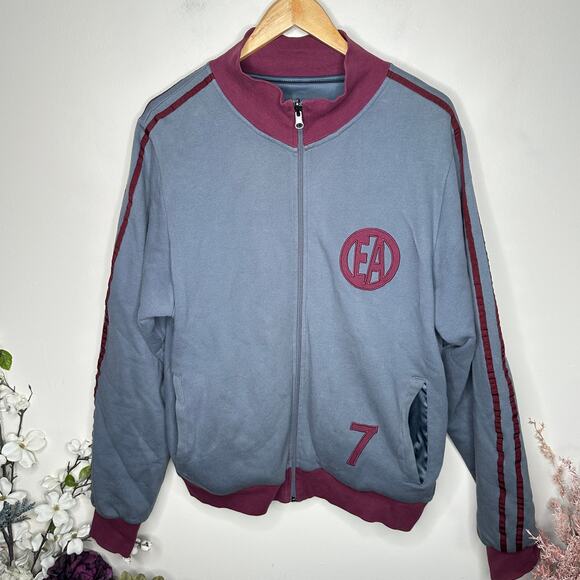 EMPORIO ARMANI Reversible Bomber Jacket Satin Gray Maroon Sz L $995 - Picture 2 of 7